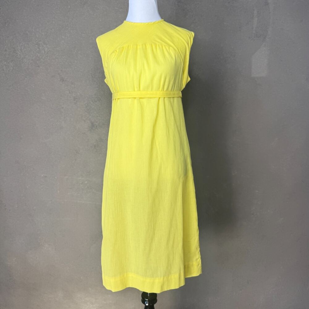 Vintage Kenny Classics Yellow Crinkle Empire Dress Sz 12